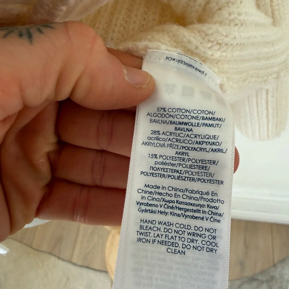 Chaps Ralph Lauren Toggle Knit Cardigan Sweater XL Cream Hooded Cottage Cozy - Picture 9 of 10